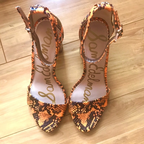 NWOT Sam Edelman “Yaro” Orange Snake Heels - Picture 6 of 9